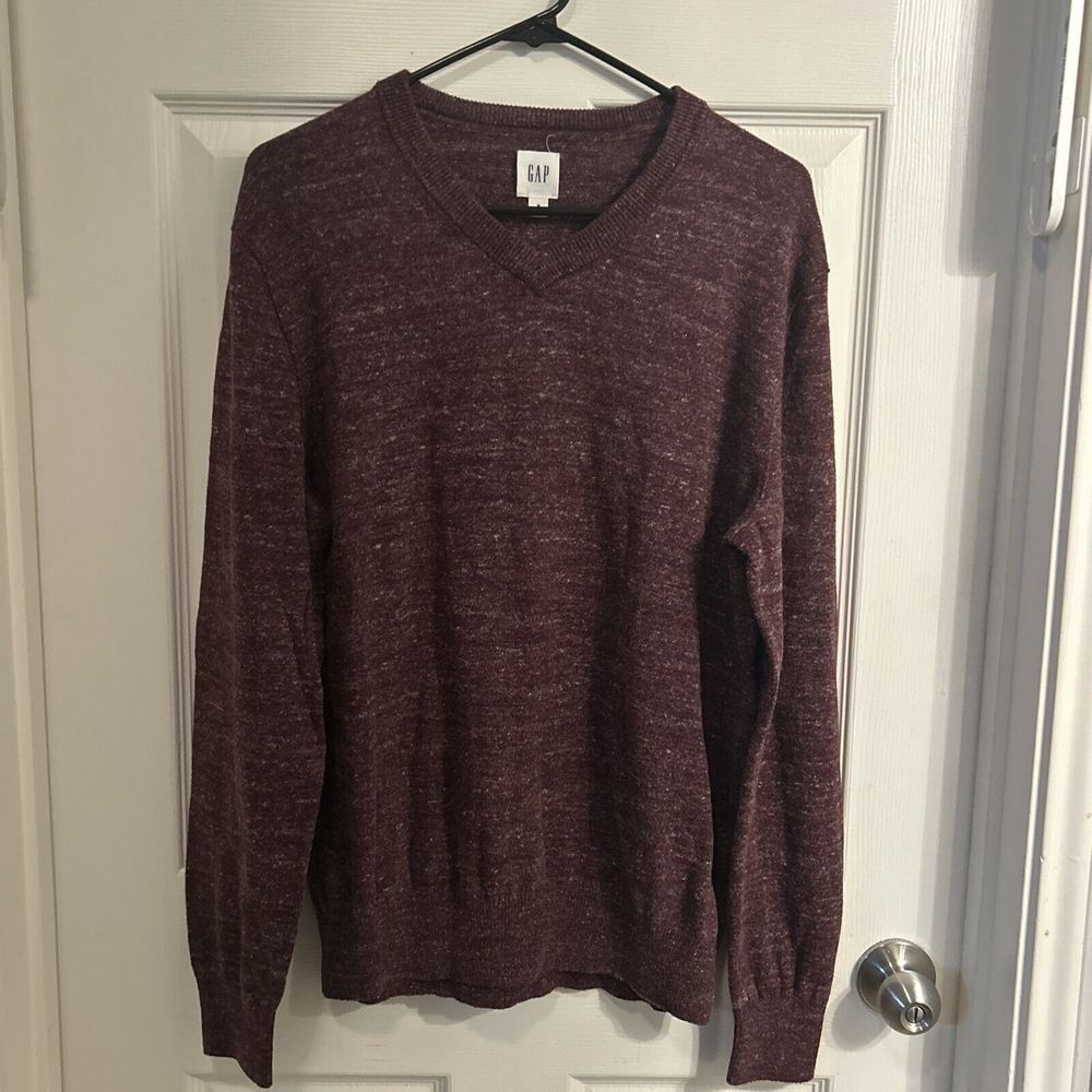 Gap Men M Sweater Heathered Red V‎ Neck  Cotton/Poly Pullover